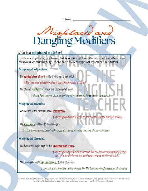 Image result for Dangling Modifiers Worksheet with Answer Key