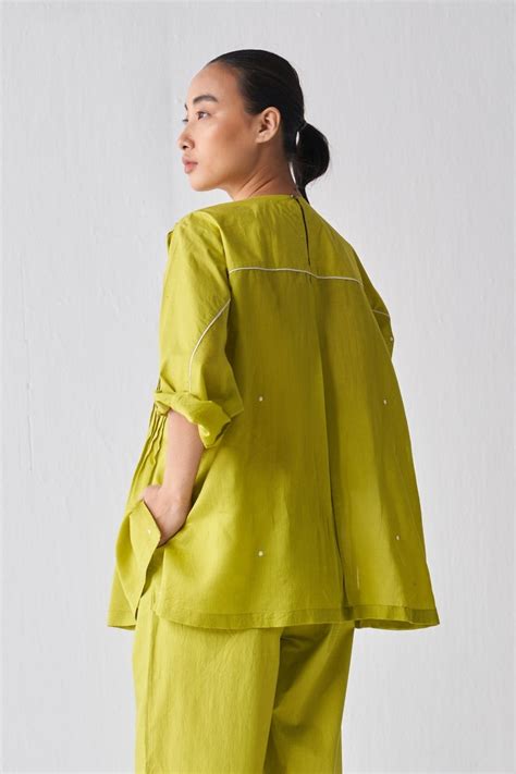 Pintuck Polka Top Co ord - Lime – Three Clothing