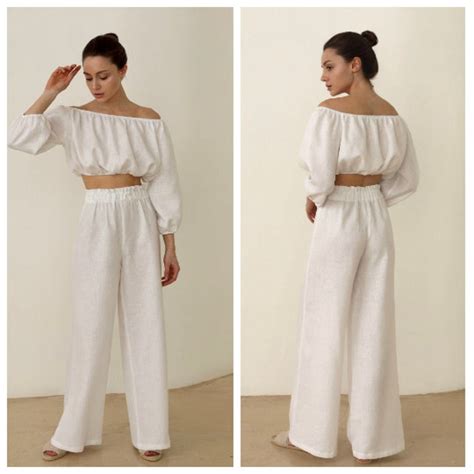 Linen Two Piece Set, Two Piece Set Women White, Linen Set Womens ...