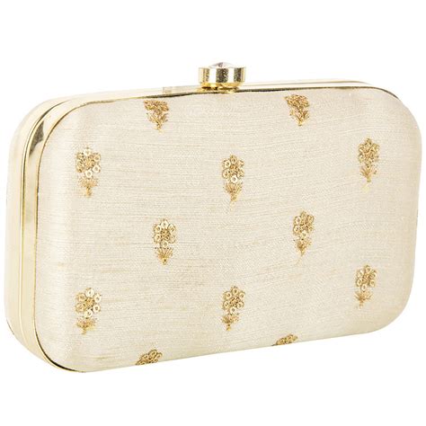 Buy Parizaat By Shadab Khan Shining Beige Embroidered Clutch Online