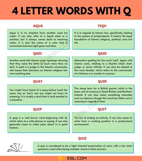 4 Letter Words with Q (10 Words in English) • 7ESL