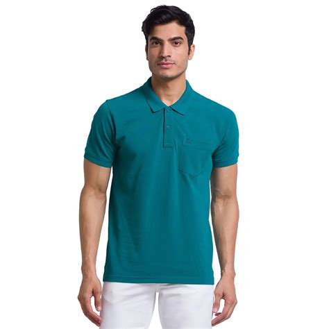 Men Green Regular Fit Solid Cotton Round Neck Collar Polo T-Shirt ...