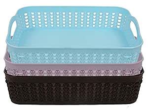 Kuber Industries Plastic 3 Pieces Multipurpose Storage Basket Set (Blue ...