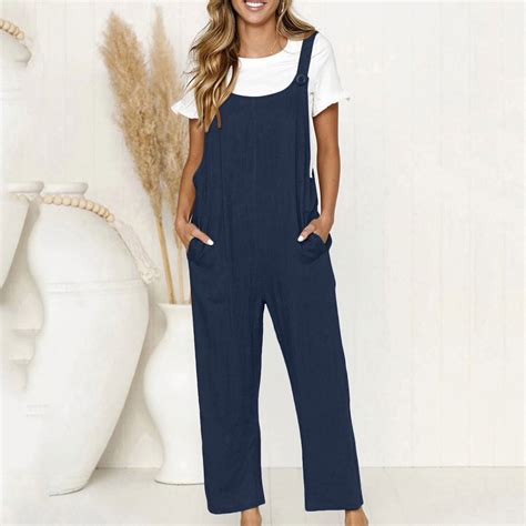 Women's Sleeveless Cotton Linen Overalls Rompers Baggy Wide Leg ...