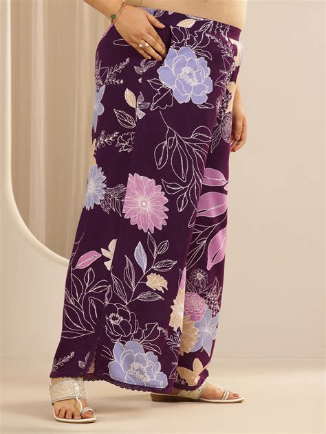 Buy Plus Size Burgundy Printed Viscose Straight Kurta Set Online at Rs ...