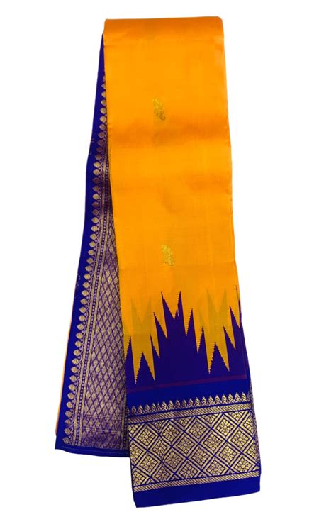 Semi Silk Saree Mango Yellow Colour with Blue and Gold Zari Border ...