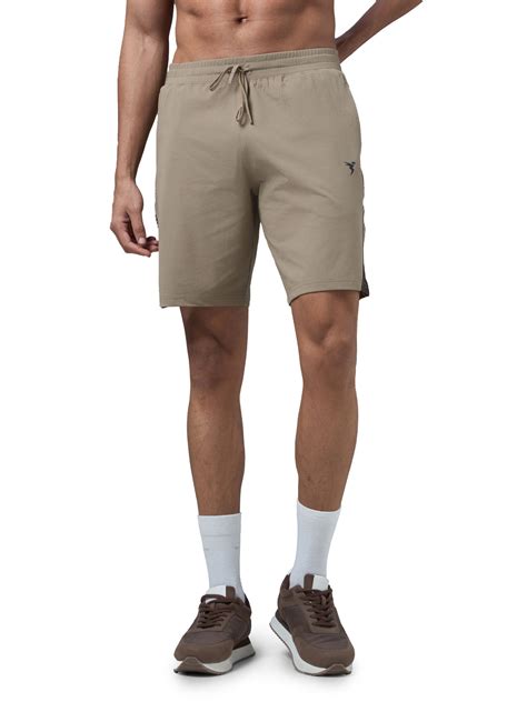 Buy Technosport Men Solid Slim Fit Khaki Sports Shorts with Elasto Lite ...