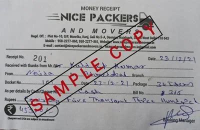 100% Valid Packers and Movers Bill for Claim - GST Bill Format