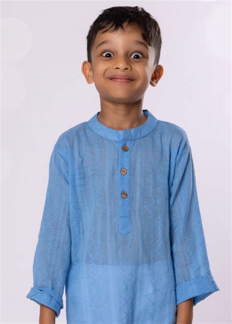Tura Turi Cotton Kurta Boys, Men | Powder Blue