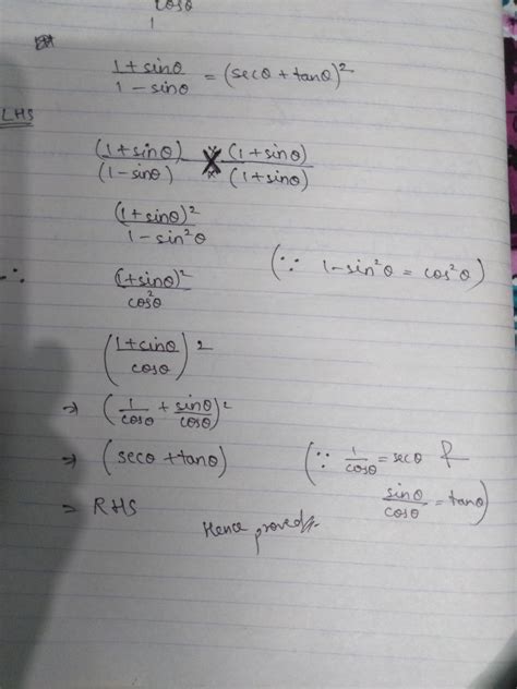 1 + sin theta upon 1 minus sin theta equal to sec theta + tan theta ...