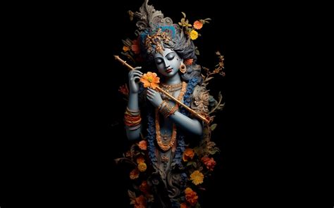 Lord Krishna Wallpaper 4K, AI art, Black background, 10K