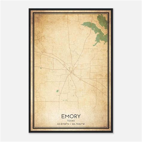 Vintage Emory Texas Map Poster, Emory TX City Road Wall Art Print ...