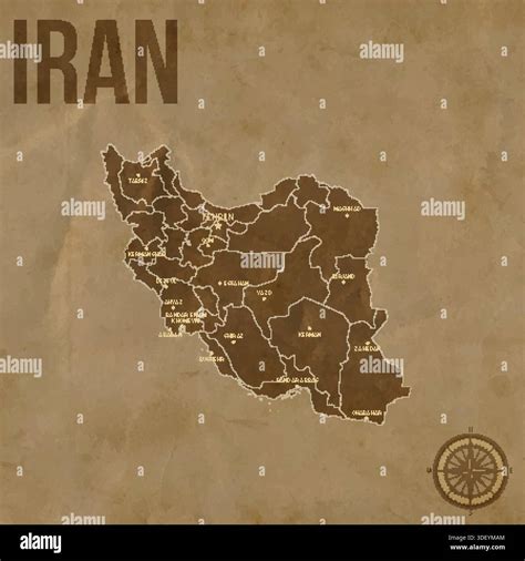 Vintage IRAN Map with Regions Borders and Major Cities Positions Stock Vector Image & Art - Alamy