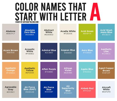 120 Colors That Start With A: Color Names, Hex, RGB, CMYK Codes