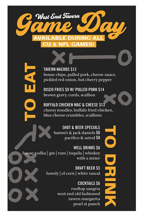 Game Day Specials | West End Tavern | American Restaurant in Boulder, CO
