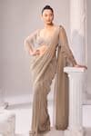 Buy Gold Silk, Net Embroidery, Crystals, Cut Work, Glits Metallic Saree ...