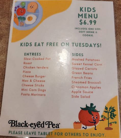 Menu at Black-eyed Pea restaurant, Colorado Springs, 887 N Academy Blvd