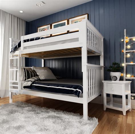 Full Over Full Bunk Bed With Straight Ladder In White Finish