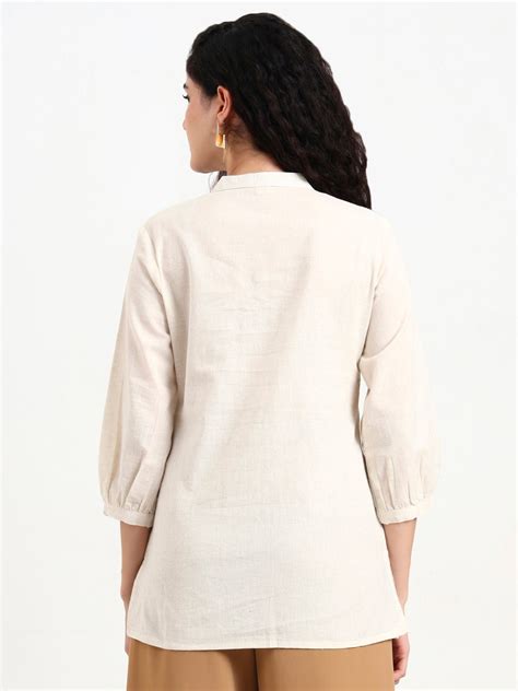 Off White Embroidered Cotton Top – Atha Fashion