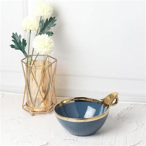 Elegant Blue Ceramic Deep Serving Bowl – 18cm Snack & Salad Bowl with ...