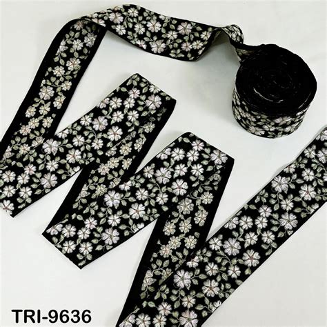 9 Yard Green Floral Embroidery Ribbon Indian Sari Border Embroidered C ...