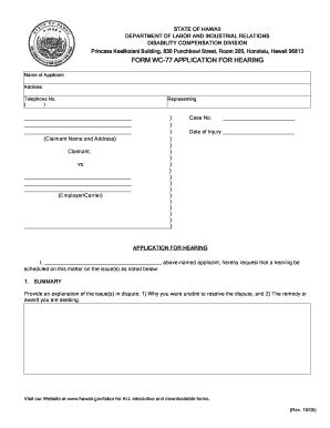 2005-2026 HI Form WC-77 Application for Hearing - Blank Fillable ...