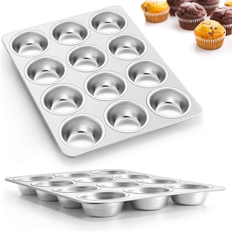 Vesteel Stainless Steel 12-Cup Muffin Pan Set of 2, Oven and Dishwasher ...