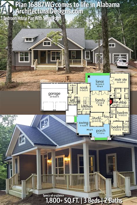 Plan 16887WG: 3 Bedroom House Plan With Swing Porch - 1879 Sq Ft ...