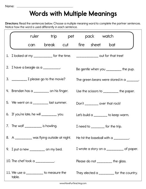 Multiple Meaning Words Worksheets Printable | Ronald Worksheets