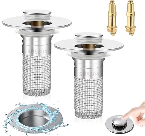 2PCS Bathroom Sink Stopper Strainer, Pop-Up Bathroom Sink Drain ...