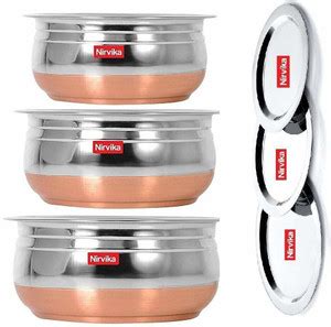 Nirvika Handi Set Stainless Steel with Copper Bottom Cook and Serve ...