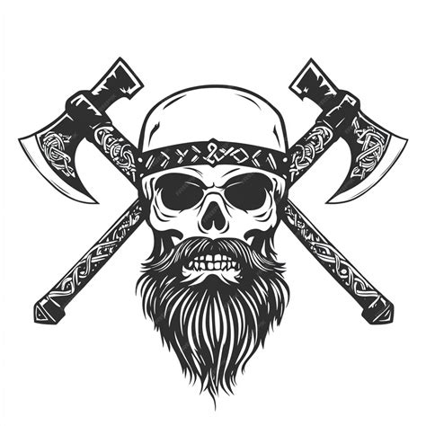 Viking Skull with Beard and Axes | Premium AI-generated vector