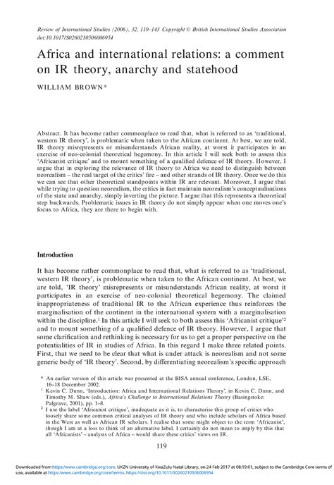 Brown Africa IRTheory Defense - Review of International Studies (2006), 32, Copyright British ...