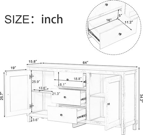 Wood Sideboard Buffet, Retro Storage Cabinet with 3 India | Ubuy