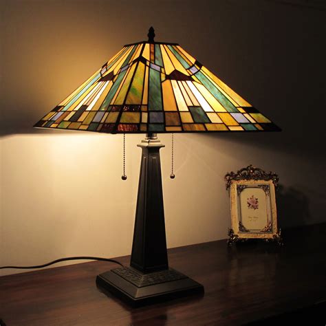 Tiffany Style Table Lamp Mission 23" Tall Stained GlassOrange Decor ...