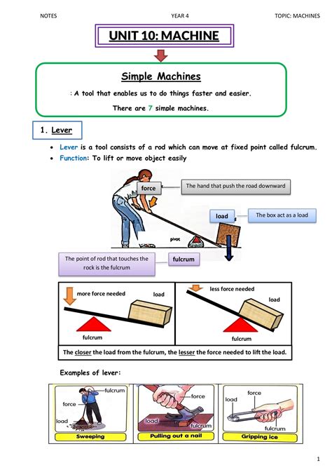 Lever Examples Simple Machines Forces & Machines Worksheet For Grade 1