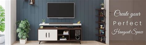 BLUEWUD Skiddo Engineered Wood Tv Entertainment Wall Unit Walnut ...