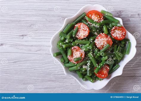 Salad of Green Beans and Sesame Seeds Top View Stock Image - Image of ...