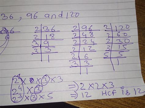 9. Find the HCF of 36, 96 and 120 by prime factorization. - Brainly.in