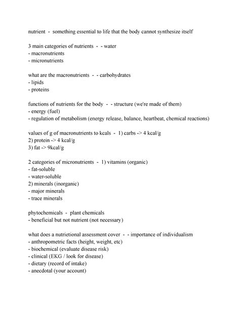 Nutri SCI 132 Exam 1 Study Guide - nutrient - something essential to ...