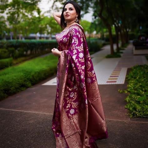Wine Banarasi Soft Silk Saree with Golden Floral Zari Weaving and Trad ...
