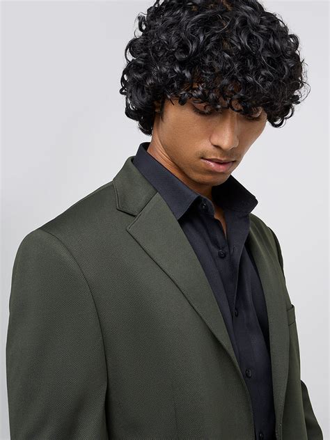 Buy WES Formals Dark Green Slim-Fit Blazer from Westside
