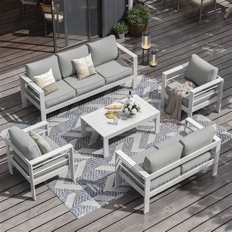 ELPOSUN Aluminum Patio Furniture Set with Table, Outdoor Couch & Chairs ...