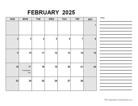 February 2025 Calendar with Holidays | CalendarLabs
