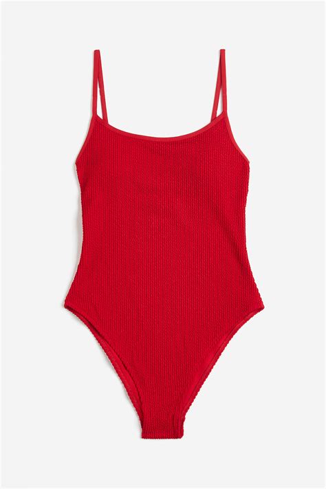 Padded-cup High-leg swimsuit - Red - Ladies | H&M GB