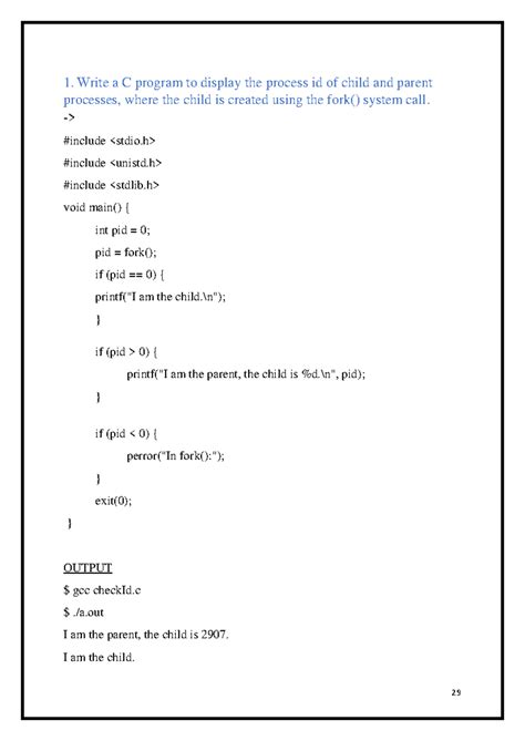 System CALL Program - 1. Write a C program to display the process id of ...