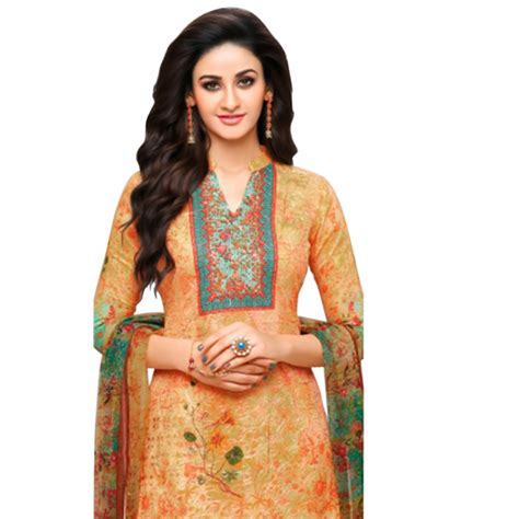 Multicolor & Beige Glaze Cotton Printed Women's Aari Work Salwar Suit