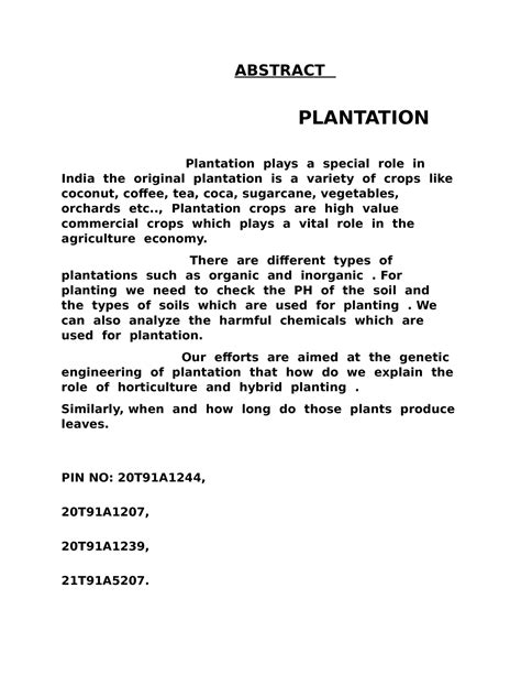 CSP project - Plantation - ABSTRACT PLANTATION Plantation plays a ...