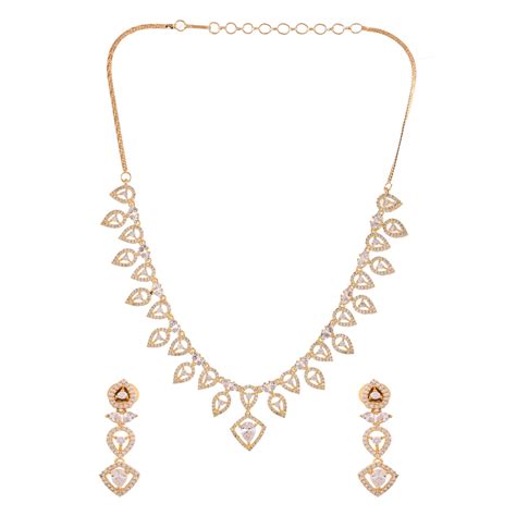 Sparkling Elegance Timeless Golden Teardrop American Diamond Necklace ...