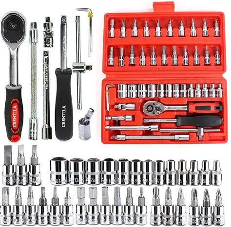 CRENTILA Tool Kit 46Pcs Socket Wrench Set with 34Pcs 1/4'' Drive ...